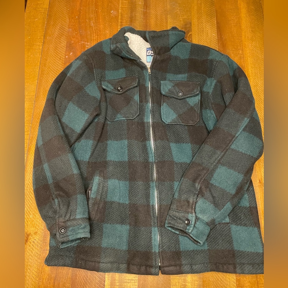 3/$15 VINTAGE OSCAR KIDS Fleece Sherpa Plaid Green Kids Jacket Size XL (18/20)